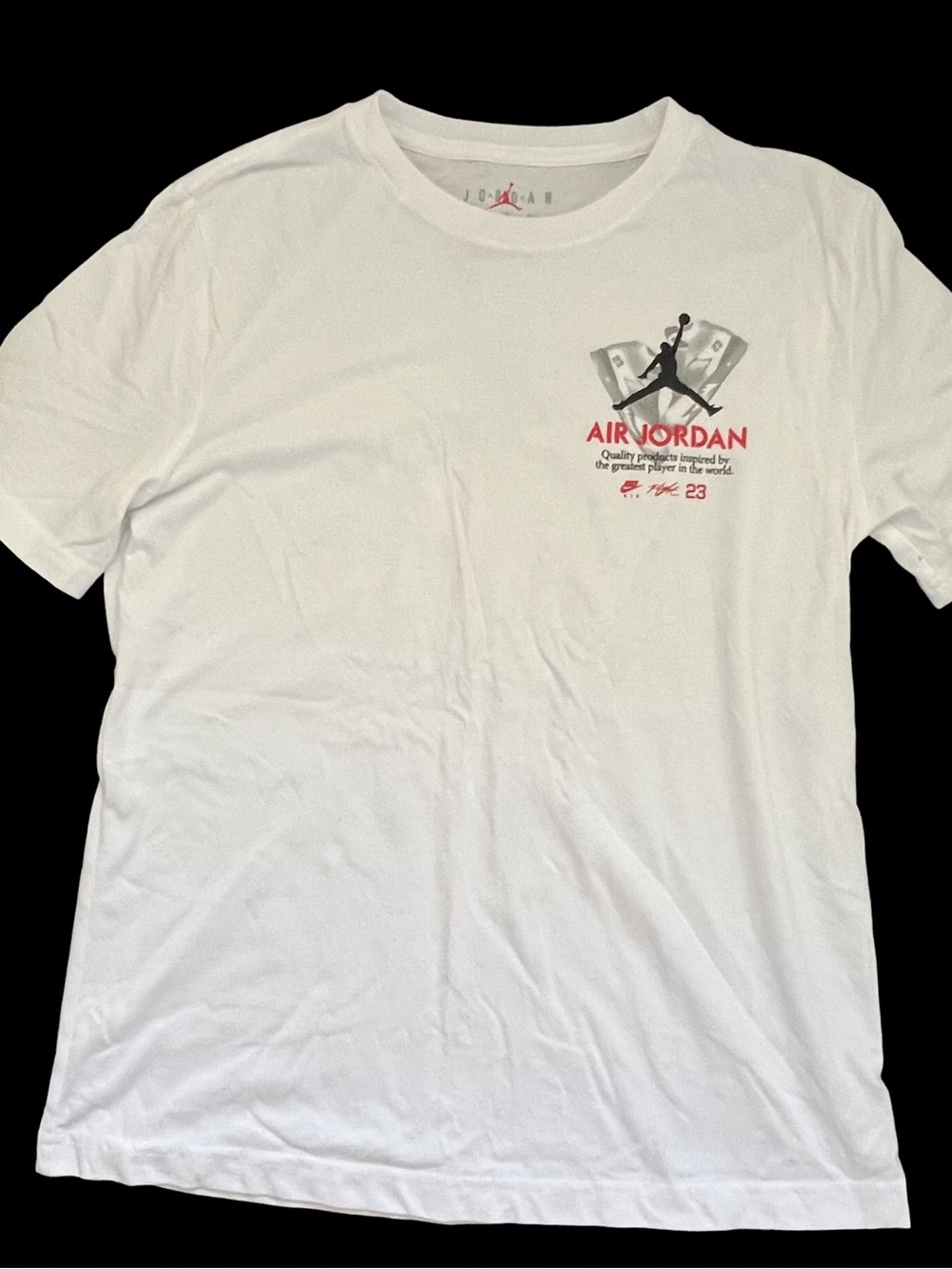 Jordan White Short Sleeve Tee with Red & Black Chest Logo